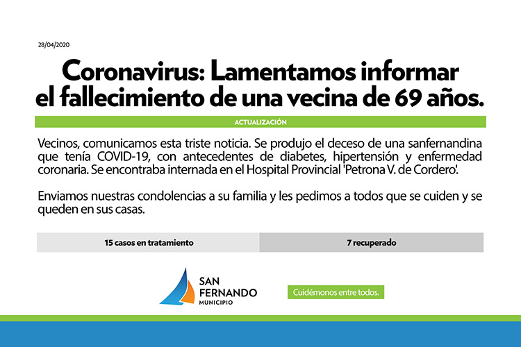 Coronavirus: falleció una sanfernandina de 69 años en el Hospital Provincial ‘Cordero’